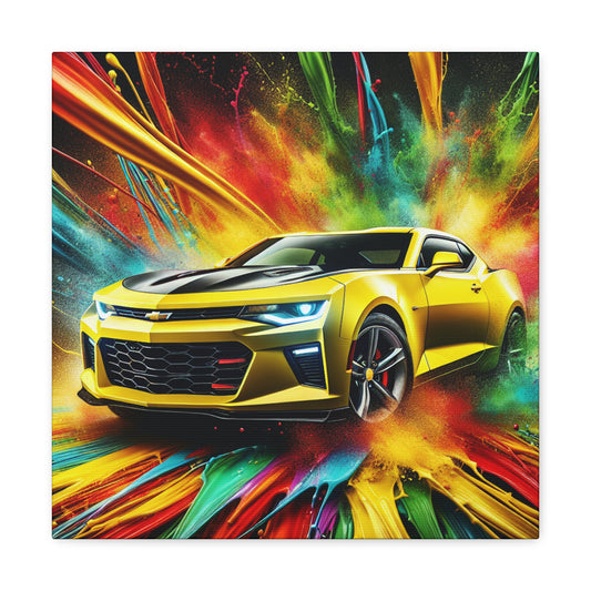 Chevrolet Camaro Canva Painting - Vintage Classic Car Wall Art, Retro Home Decor, Car Enthusiast Gift, Automobile Collectible, Garage Artwork