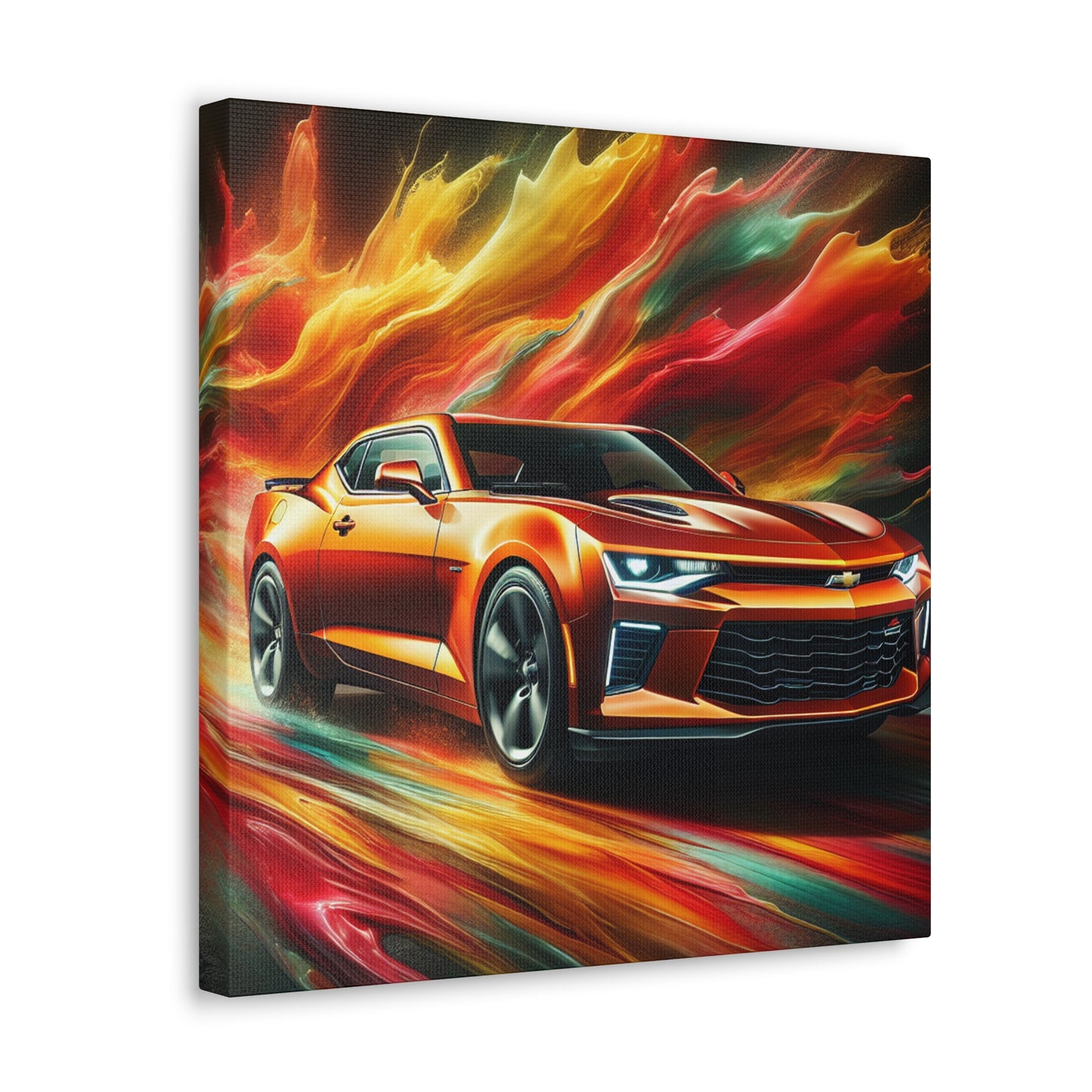 Chevrolet Camaro Canva Painting - Classic Car Art, Vintage, Garage Decor, American Muscle Car Print, Wall Art, Father's Day, Automobile Lover