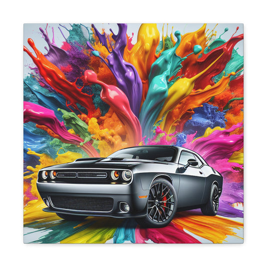 Dodge Challenger Car Canva Painting - Vintage Style Wall Art, Perfect for Garage, Man Cave and Office - Classic Car Artwork Decoration