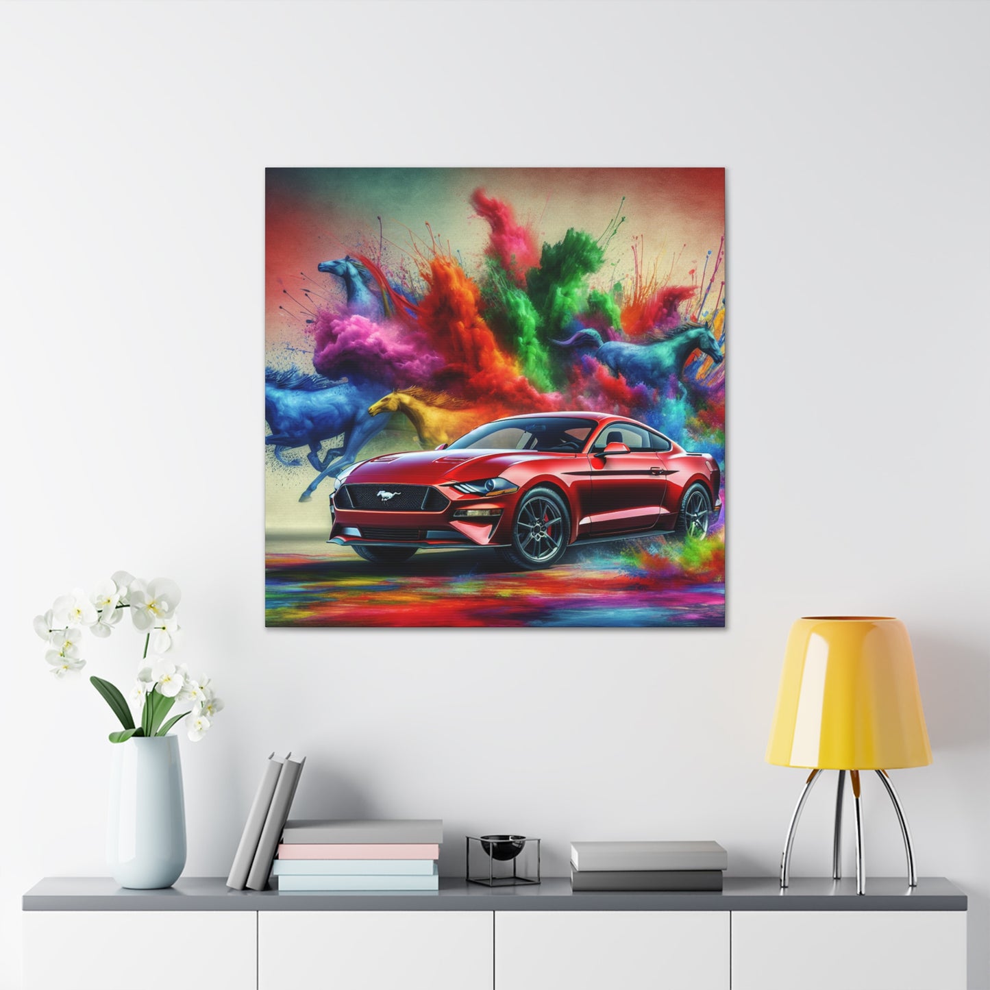 Vintage Ford Mustang Canvas Art, Hand Painted Car Enthusiast Gift, Classic Automobile Wall Decor, Contemporary Home Office Decor
