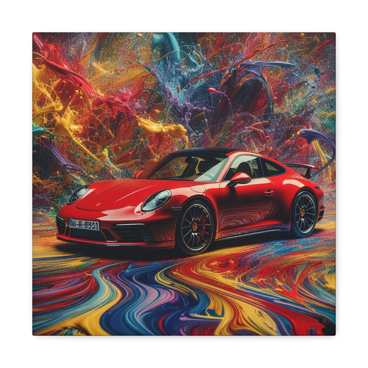 Porsche 911 Canva Painting, Handmade Car Artwork, Auto Wall Decor, Luxury Car Enthusiast and Collector Gift, Modern Home Office Decoration