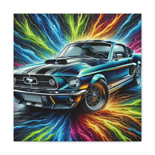 Vintage Ford Mustang Wall Art, Hand-Painted Car Canva, Perfect Gift for Auto Enthusiasts, Collector's Item, Home or Office Decor