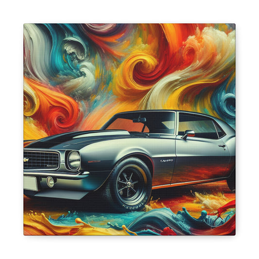 Chevrolet Camaro Artwork, Vintage Style Canva Painting - Perfect for Garage Decor, Car Enthusiasts, and Unique Home Decor Pieces