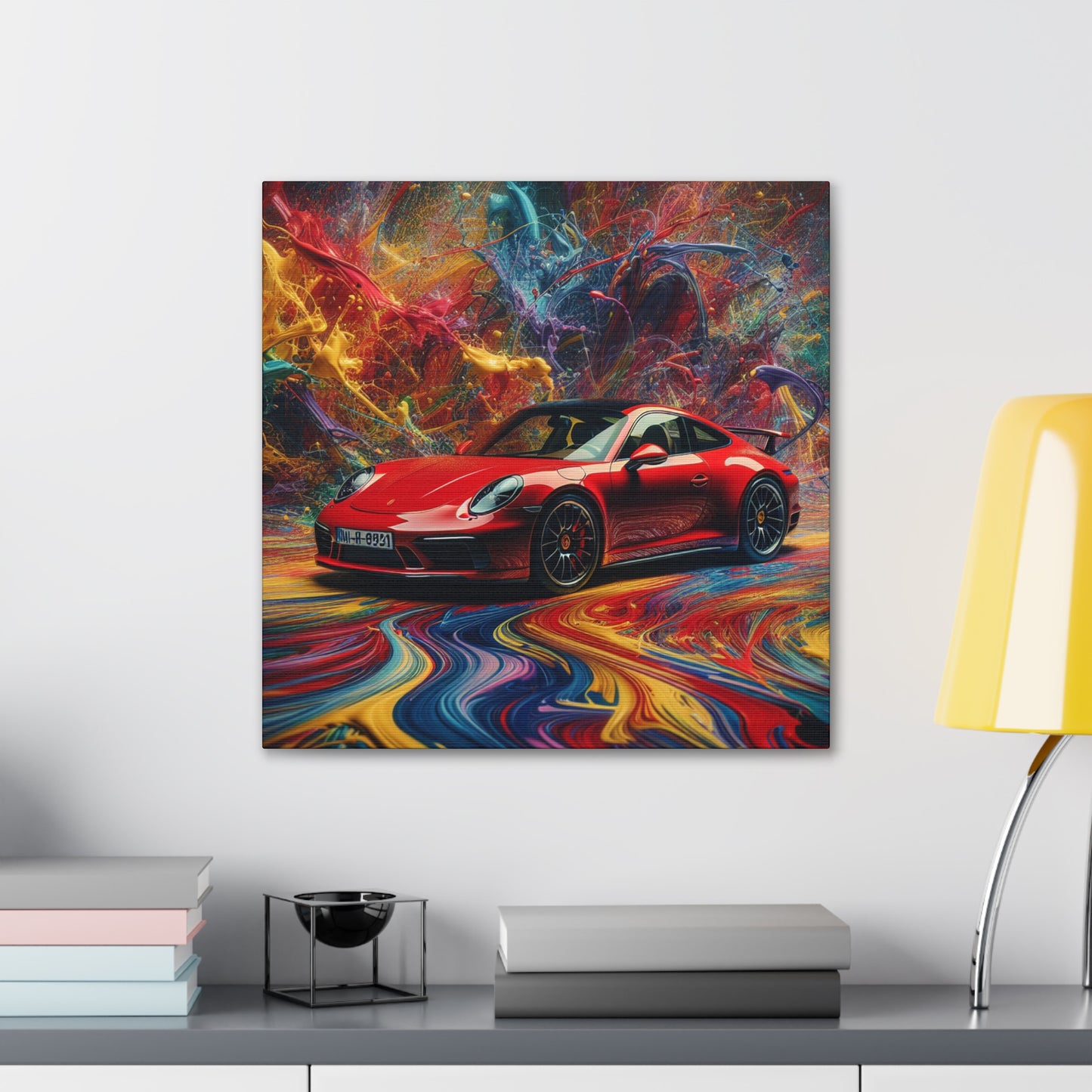 Porsche 911 Canva Painting, Handmade Car Artwork, Auto Wall Decor, Luxury Car Enthusiast and Collector Gift, Modern Home Office Decoration