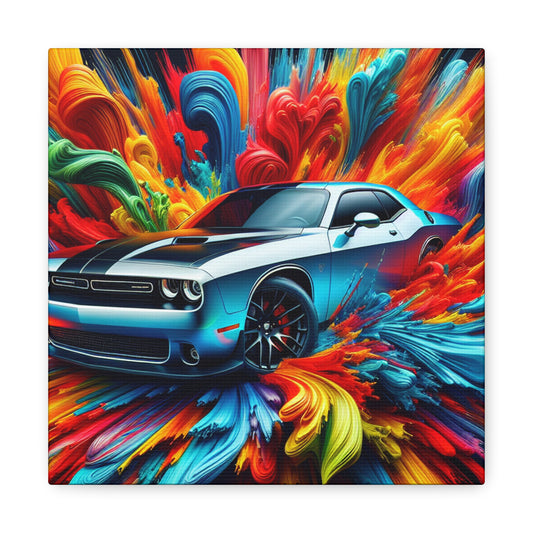 Vintage Dodge Challenger Wall Art Canva, Racing Car Print, Home Garage Decor, Classic Muscle Automobile Painting, Gift for Car Enthusiast