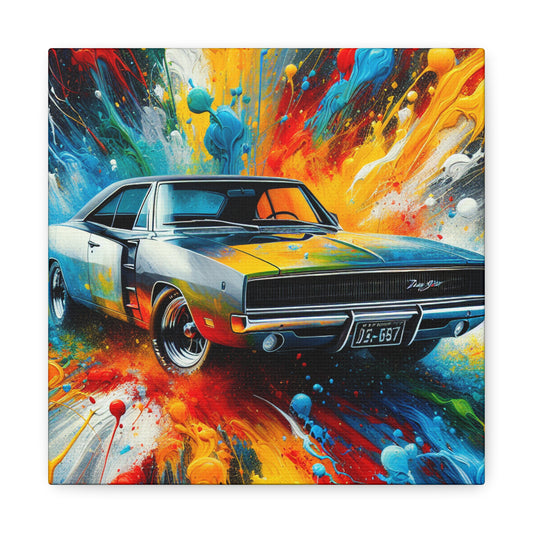 Vintage Dodge Charger Wall Art - Classic Car Canva Painting - Perfect Gift for Car Enthusiasts and Collector's Decor Item