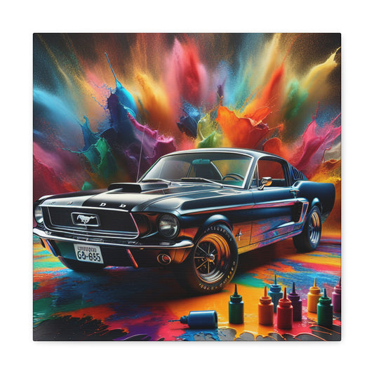 Vintage Ford Mustang Wall Art, Classic Car Painting on Canva, Gift for Ford Lovers, Muscle Car Home Decor, Man Cave Artwork, Garage Decor