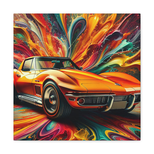 Chevrolet Corvette Canva Painting, Car Enthusiast Wall Decor, Classic Car Art, Vintage Style Home Decoration, Unique Gift, Man Cave Art