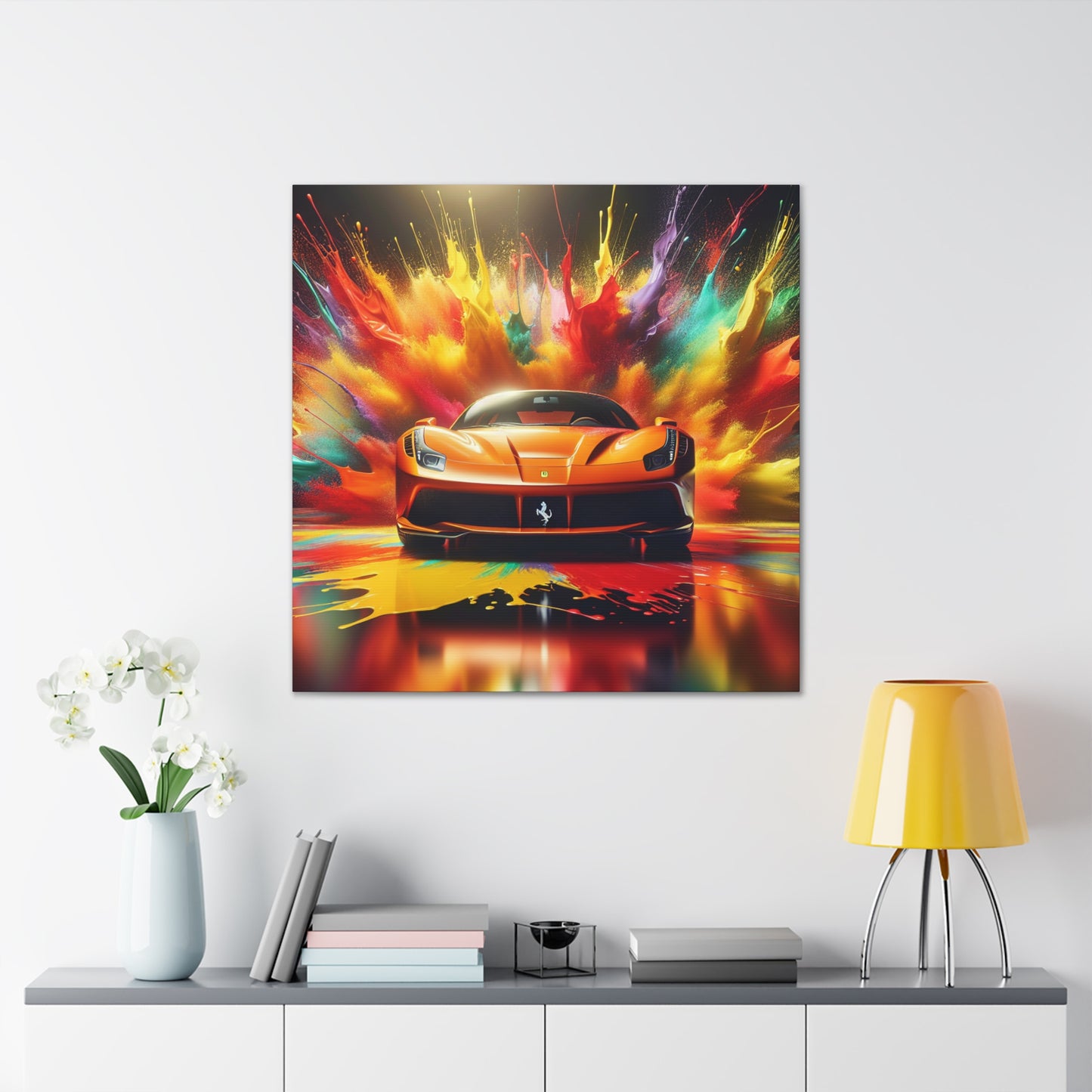 Ferrari Canva Painting, Luxury Car Artwork, Wall Decor, Handmade Piece, Perfect for Home and Office, Ideal Gift for Car Enthusiasts