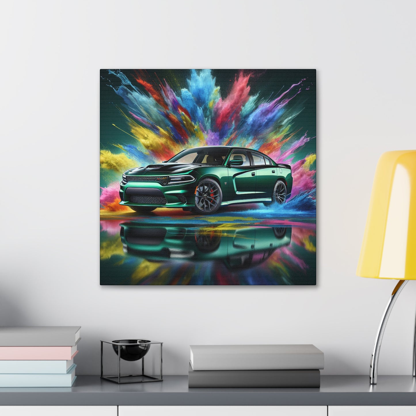 Vintage Dodge Charger Car Canva Painting - Classic Automobile Wall Art for Garage, Car Enthusiast Gift, Home Decor