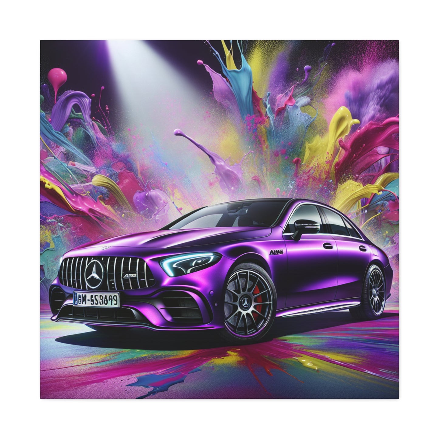 Mercedes AMG Luxury Sportscar Wall Art - Handmade Canvas Painting for Car Lovers, Automotive Decor, Exclusive Garage Artwork