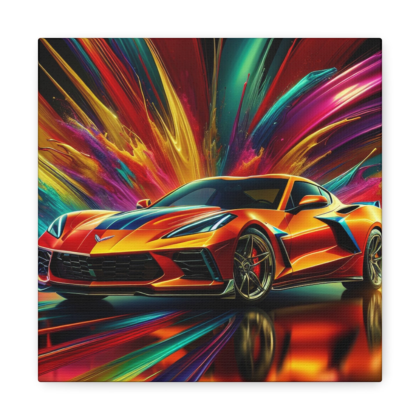 Chevrolet Corvette Artwork, Hand-painted Canva Print for Car Enthusiasts, Modern Design Home Decor, Unique Gift for Gearheads