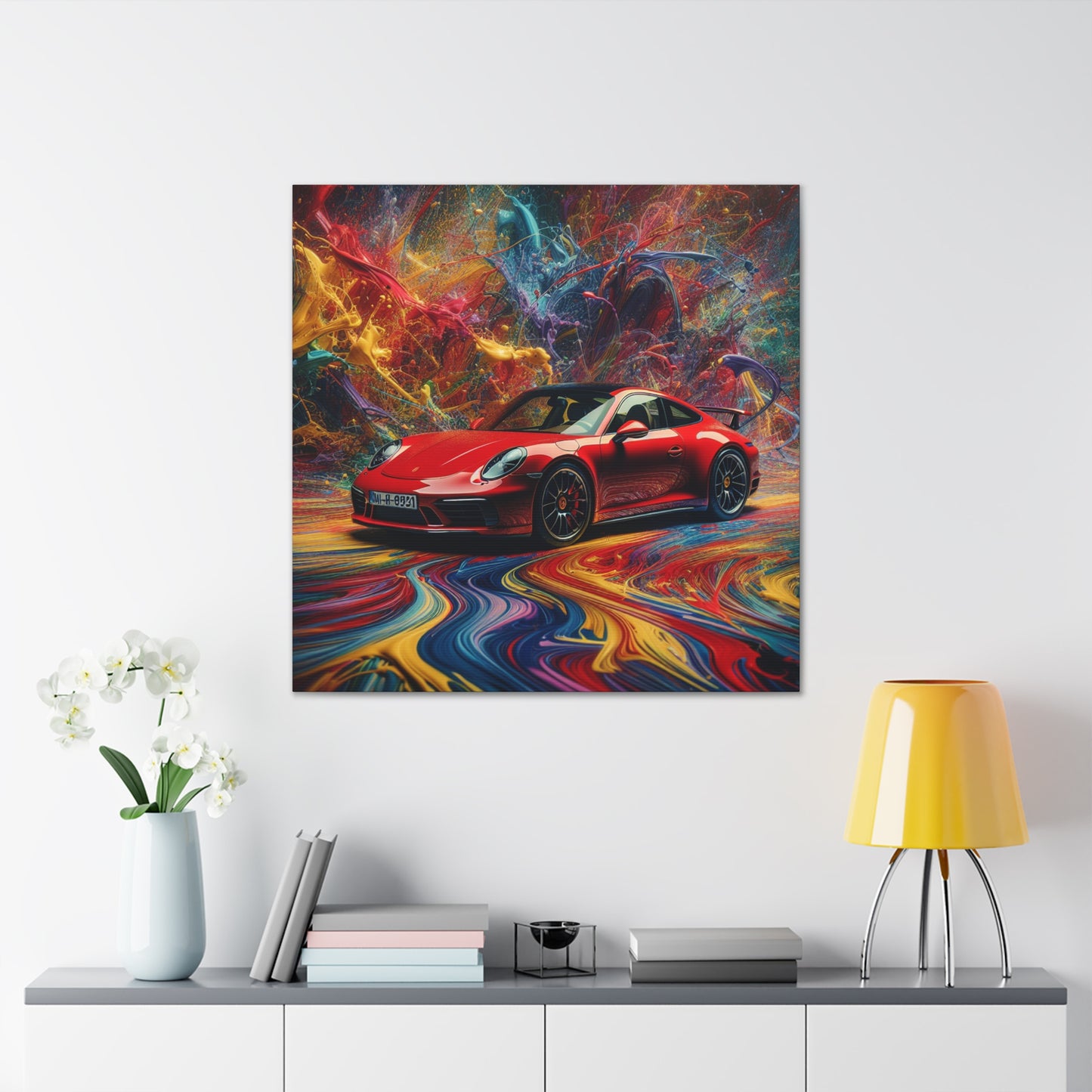 Porsche 911 Canva Painting, Handmade Car Artwork, Auto Wall Decor, Luxury Car Enthusiast and Collector Gift, Modern Home Office Decoration