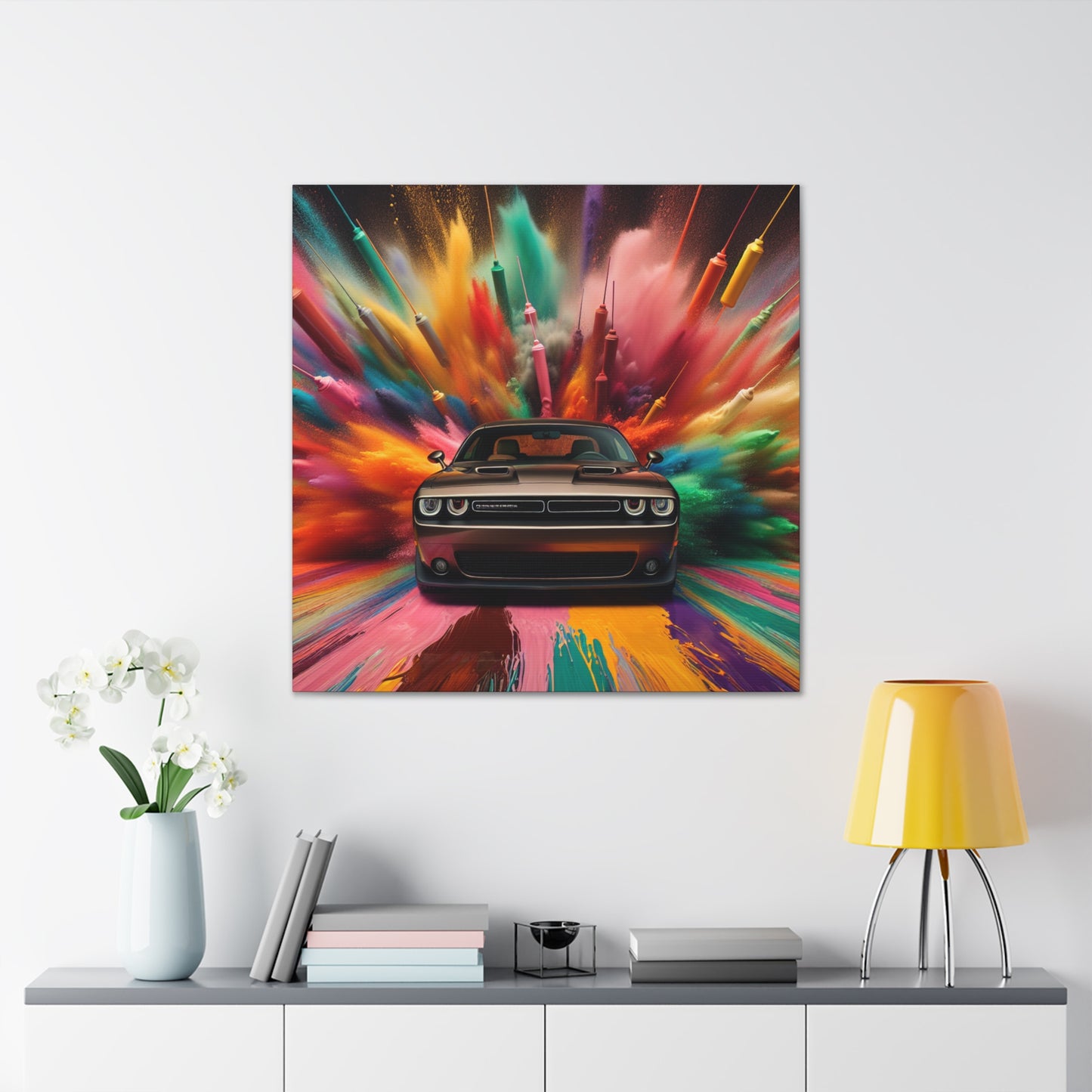 Dodge Challenger Car Art, Wall Decor Canva Painting, Unique Gift for Car Enthusiasts, Muscle Car Home Office Decoration, Automotive Art