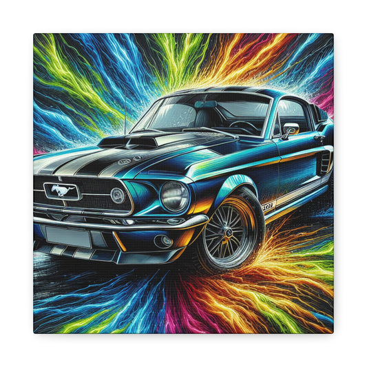 Vintage Ford Mustang Wall Art, Hand-Painted Car Canva, Perfect Gift for Auto Enthusiasts, Collector's Item, Home or Office Decor