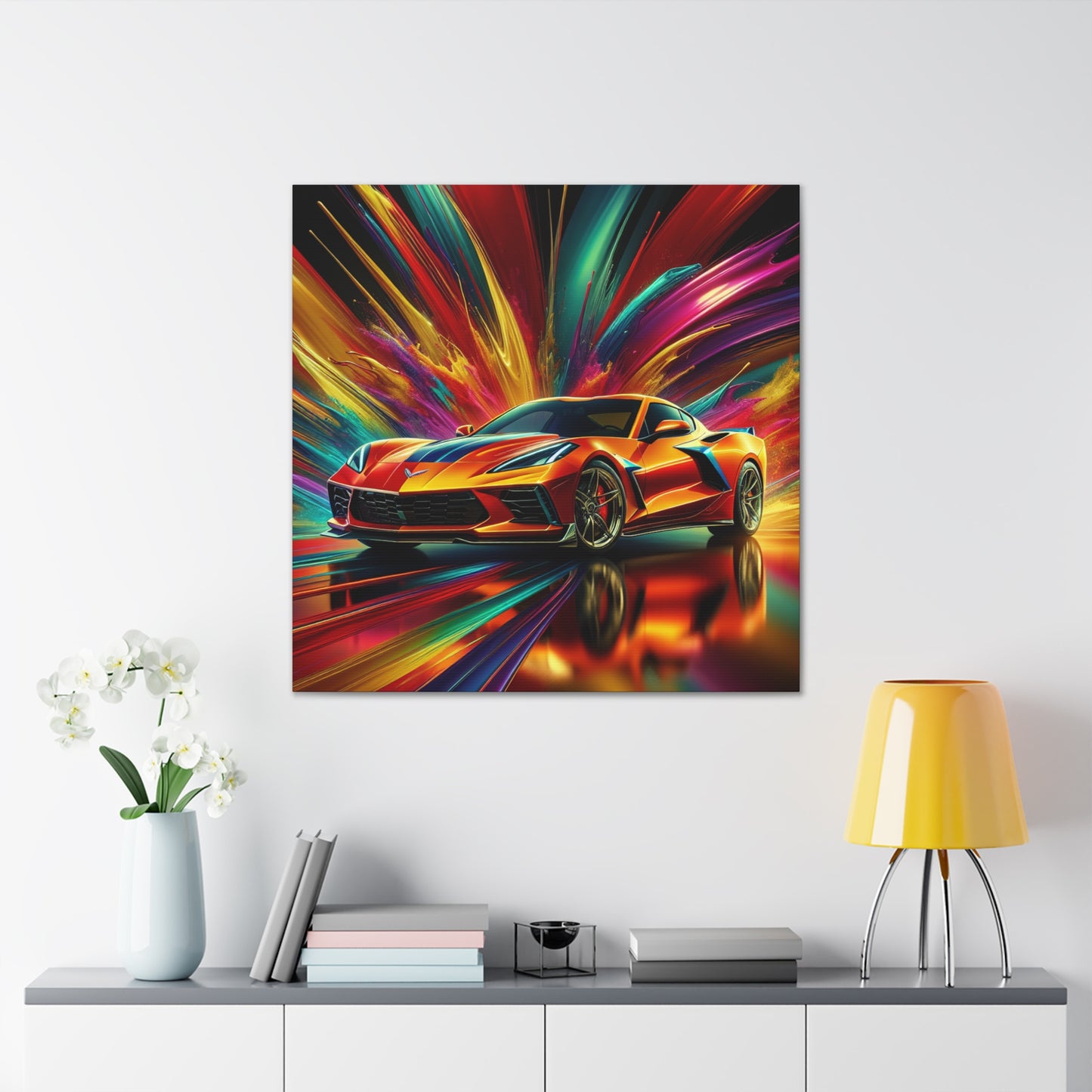 Chevrolet Corvette Artwork, Hand-painted Canva Print for Car Enthusiasts, Modern Design Home Decor, Unique Gift for Gearheads