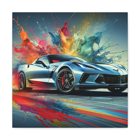 Chevrolet Corvette Wall Art - Vintage Car Canva Painting, Automobile Decor for Garage, Man Cave, Home Office - Unique Car Enthusiast Gift