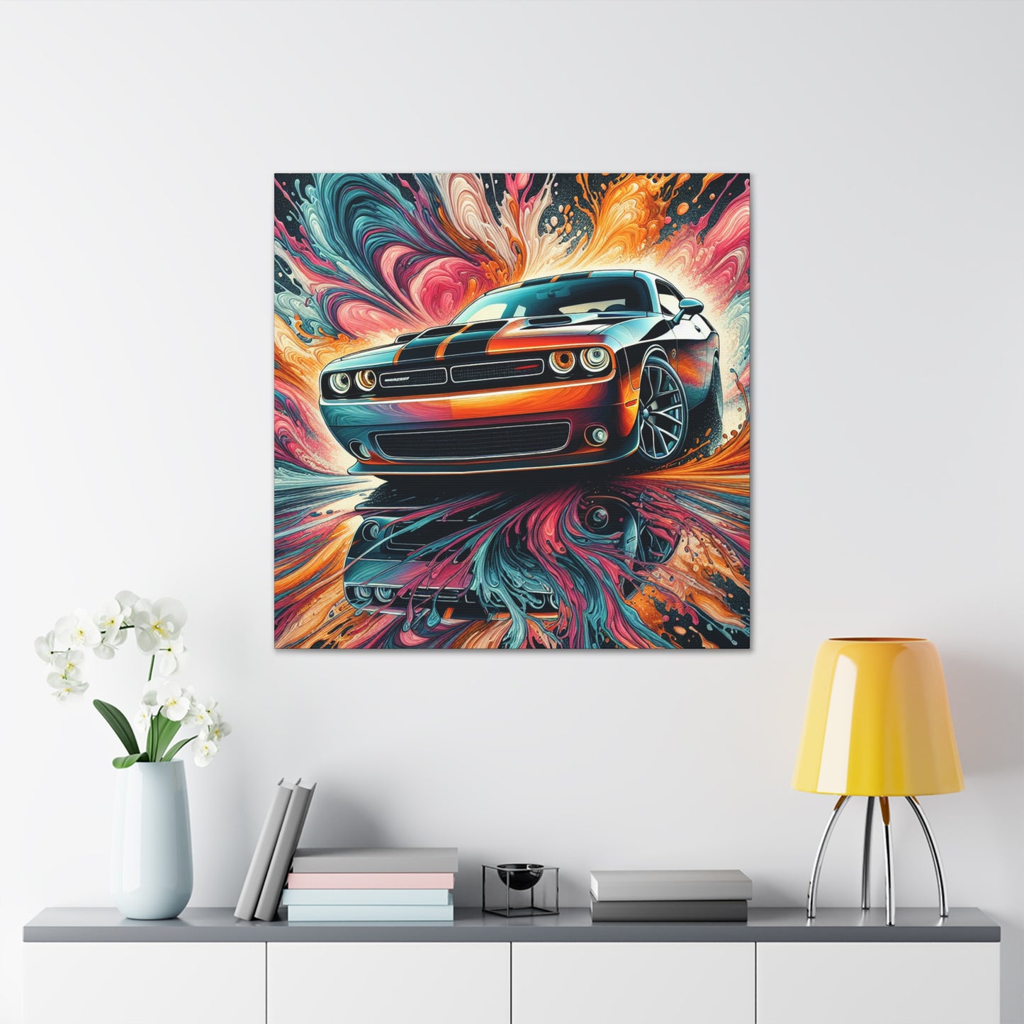 Vintage Dodge Challenger Wall Art, Handmade Car Canva Painting, Automotive Decor, Collector's Item, Must-Have for Car Enthusiasts, Home Decor