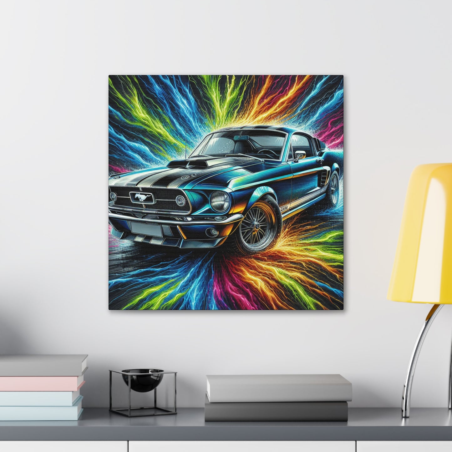 Vintage Ford Mustang Wall Art, Hand-Painted Car Canva, Perfect Gift for Auto Enthusiasts, Collector's Item, Home or Office Decor