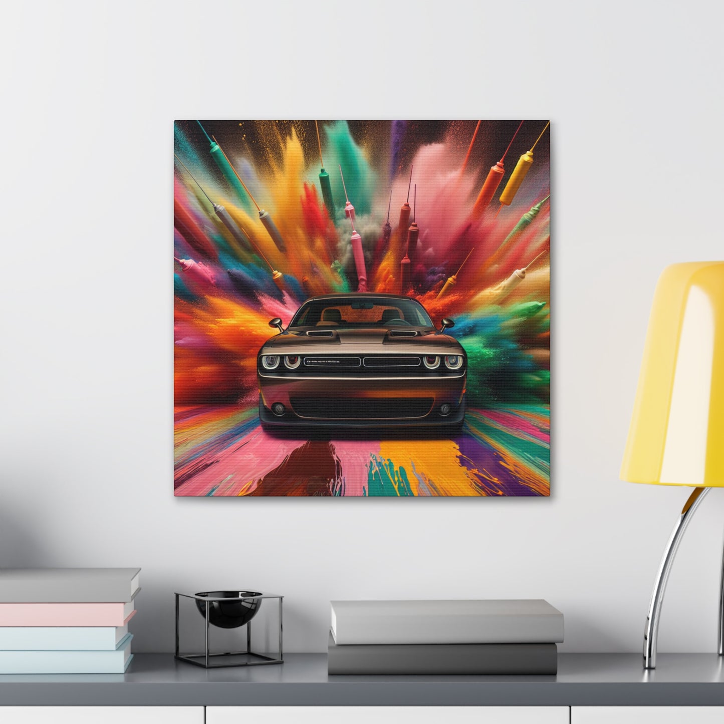 Dodge Challenger Car Art, Wall Decor Canva Painting, Unique Gift for Car Enthusiasts, Muscle Car Home Office Decoration, Automotive Art