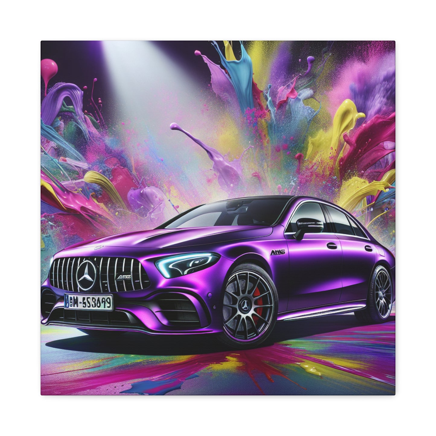 Mercedes AMG Luxury Sportscar Wall Art - Handmade Canvas Painting for Car Lovers, Automotive Decor, Exclusive Garage Artwork