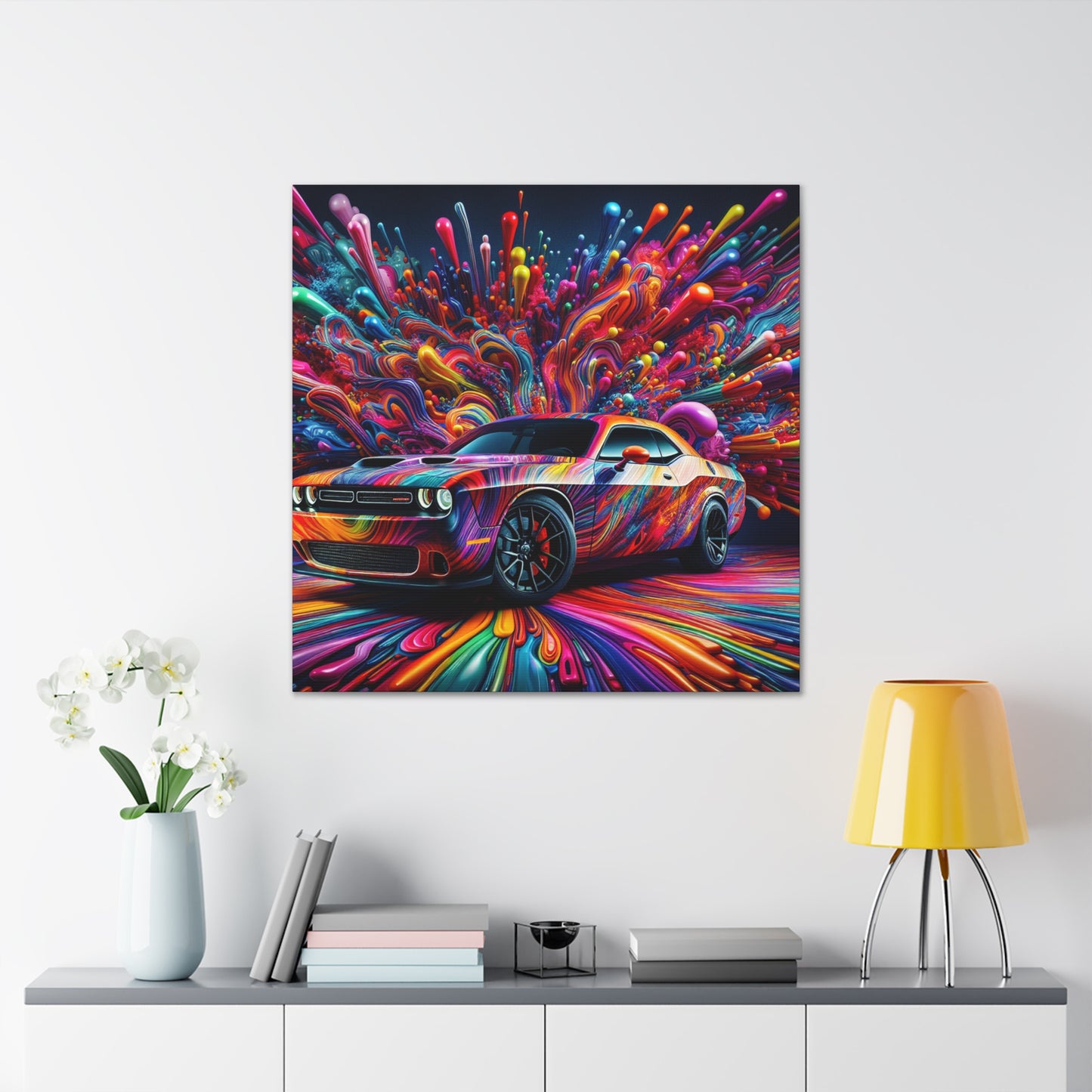 Dodge Challenger Canva Art - Sports Car Wall Decor - Modern Vehicle Canvas Painting - Perfect for Man Cave, Garage, or Home Office