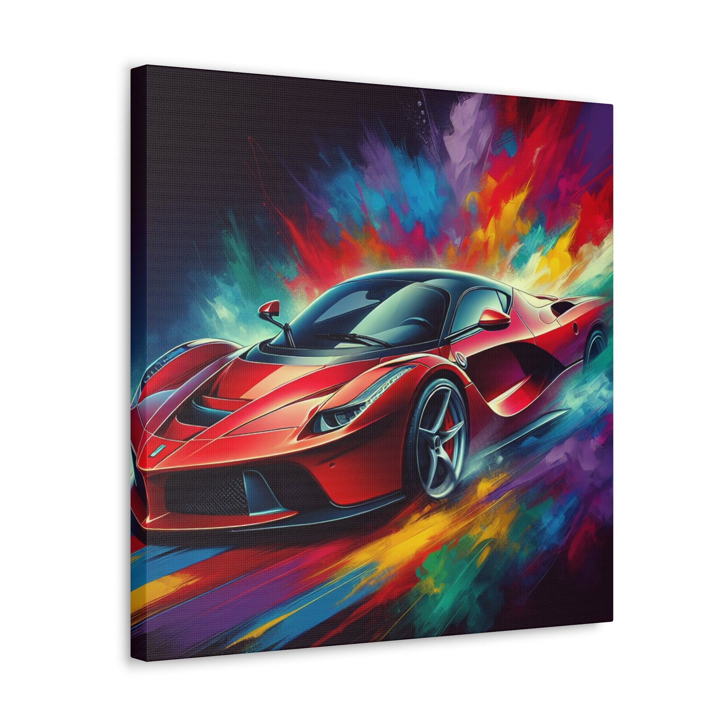 Ferrari Car Wall Canvas Painting - Hand-painted Luxury Sports Car Artwork for Home Decor, Unique Gift for Car Enthusiasts and Collectors