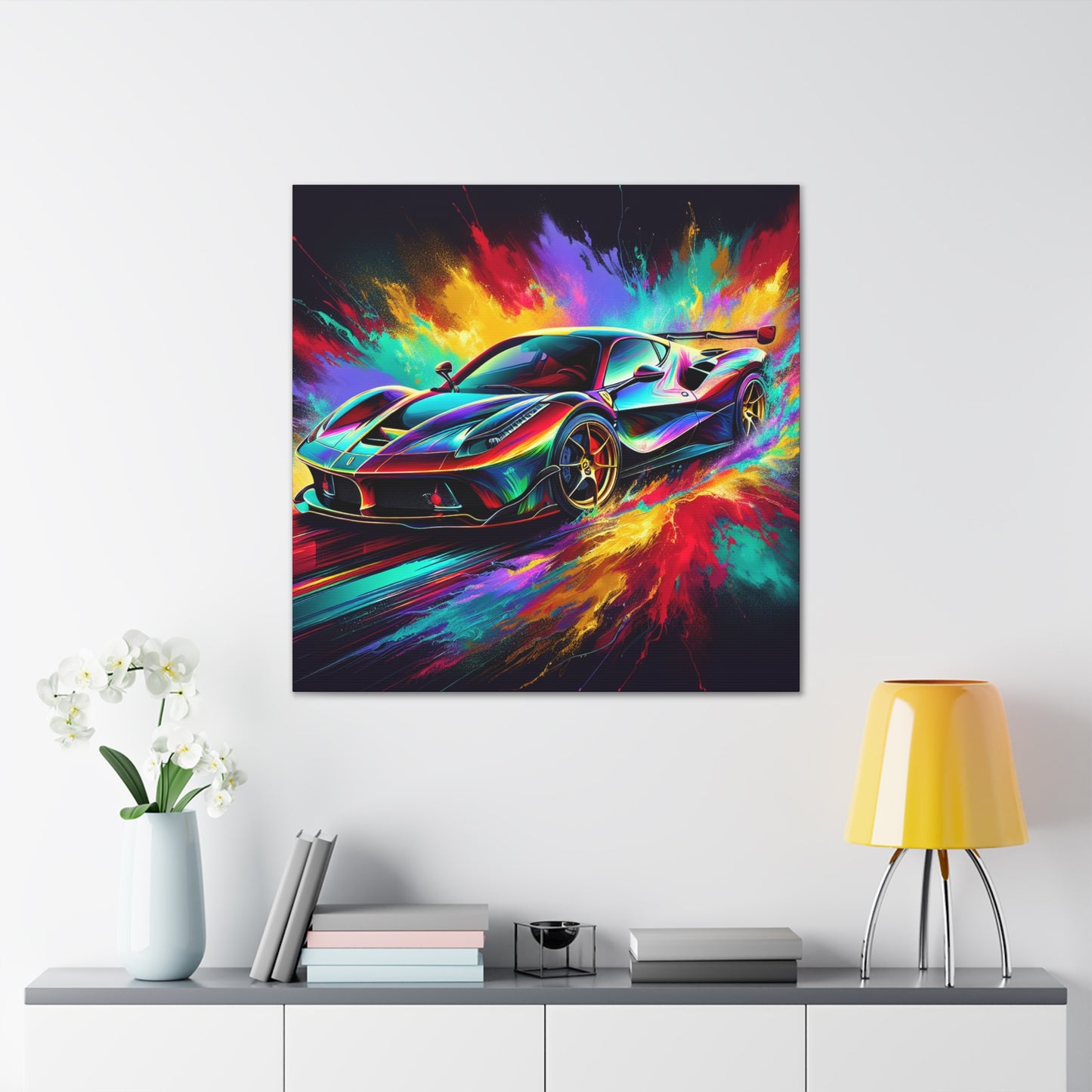 Ferrari Fine Art Canva Painting, Car Enthusiast Wall Decor, Hand-Painted Sports Car, Luxurious Home and Office Decoration, Unique Gift Idea