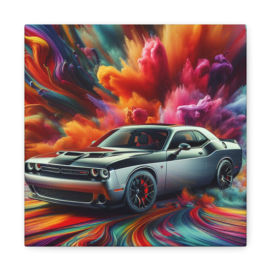 Dodge Challenger Canva, Racing Car Wall Art, Vintage Muscle Car Painting, Home Décor, Man Cave Decoration, Gift for Car Enthusiast