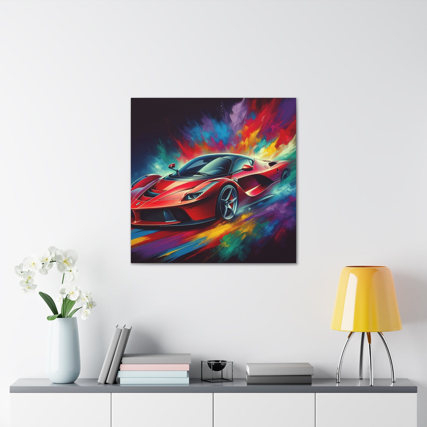 Ferrari Car Wall Canvas Painting - Hand-painted Luxury Sports Car Artwork for Home Decor, Unique Gift for Car Enthusiasts and Collectors