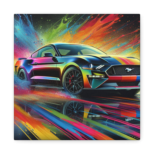 Ford Mustang Canva Art - Vintage Car Wall Decor, Classic Auto Enthusiast Gift, Muscle Car Canvas Painting, Automotive Office Homestead Art