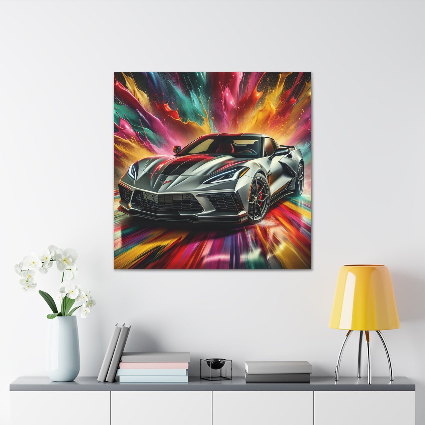 Chevrolet Corvette Canva Wall Art - Rustic Home Decor, Car Lover Gift, Unique Anniversary or Birthday Present, Auto Garage Decoration