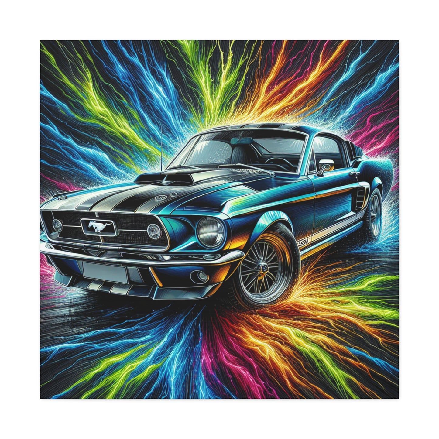 Vintage Ford Mustang Wall Art, Hand-Painted Car Canva, Perfect Gift for Auto Enthusiasts, Collector's Item, Home or Office Decor