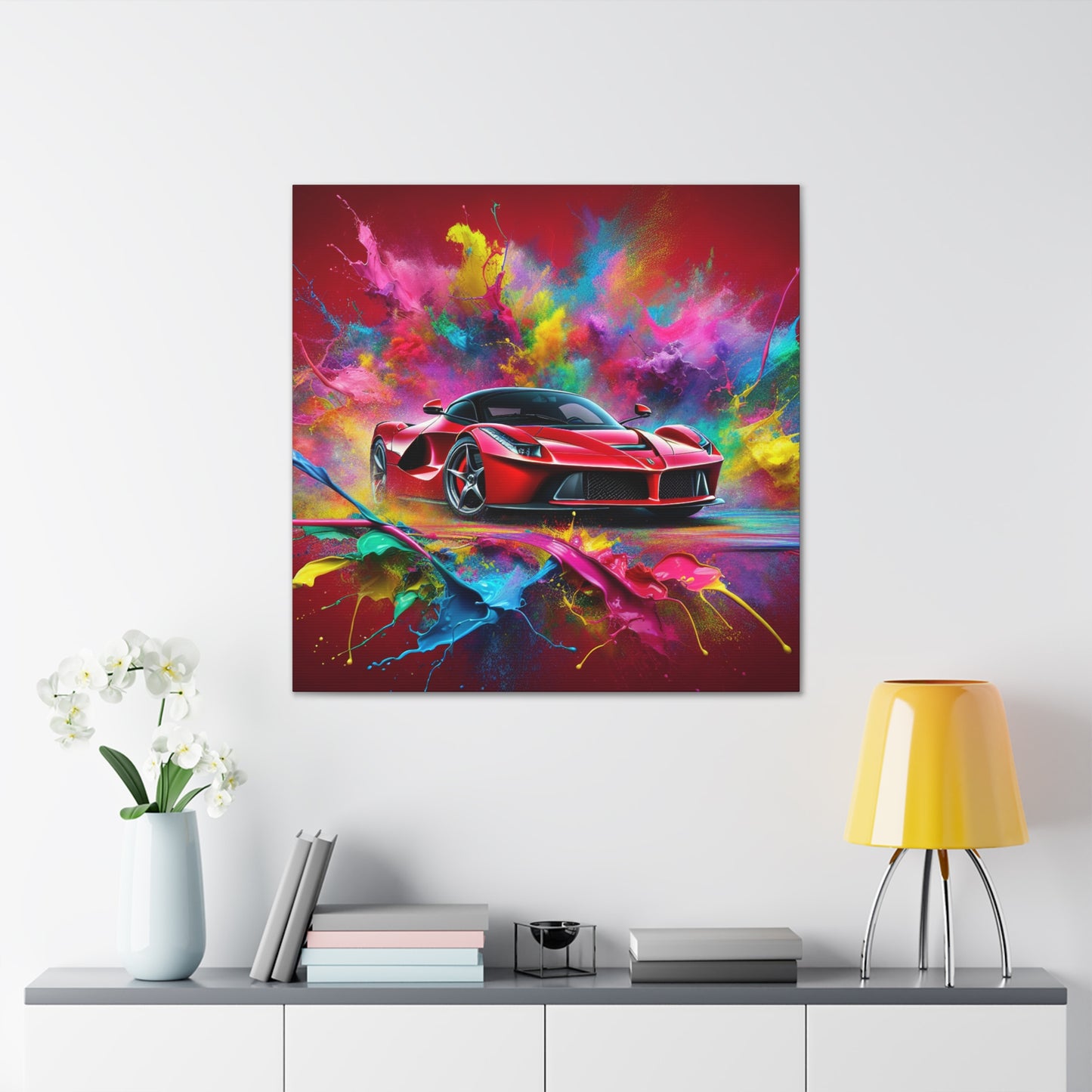 Premium Ferrari Artwork, Hand-Painted Canvas for Car Lovers, Wall Decor, High-End Luxury Car Canvas Painting, Perfect for Home or Office