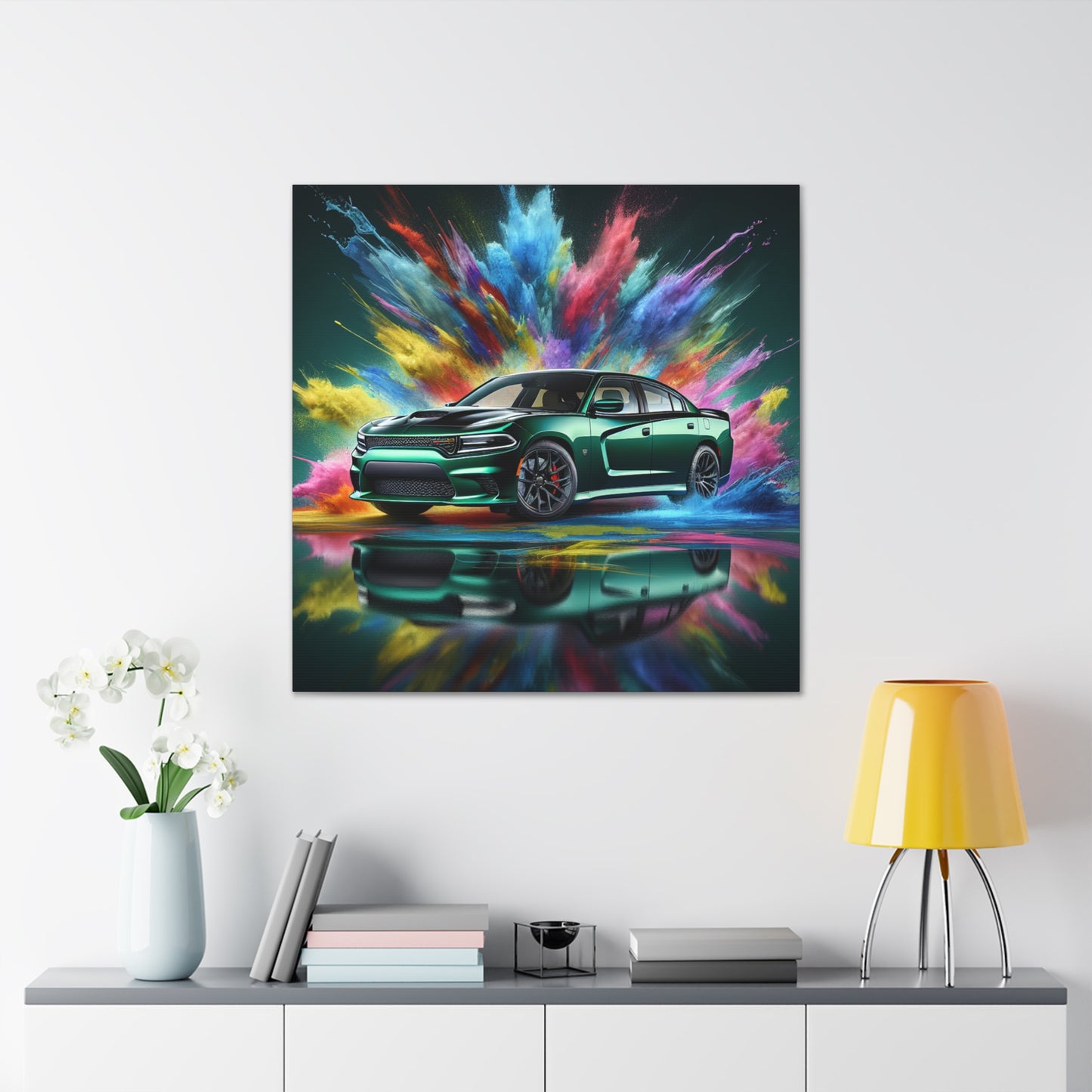 Vintage Dodge Charger Car Canva Painting - Classic Automobile Wall Art for Garage, Car Enthusiast Gift, Home Decor