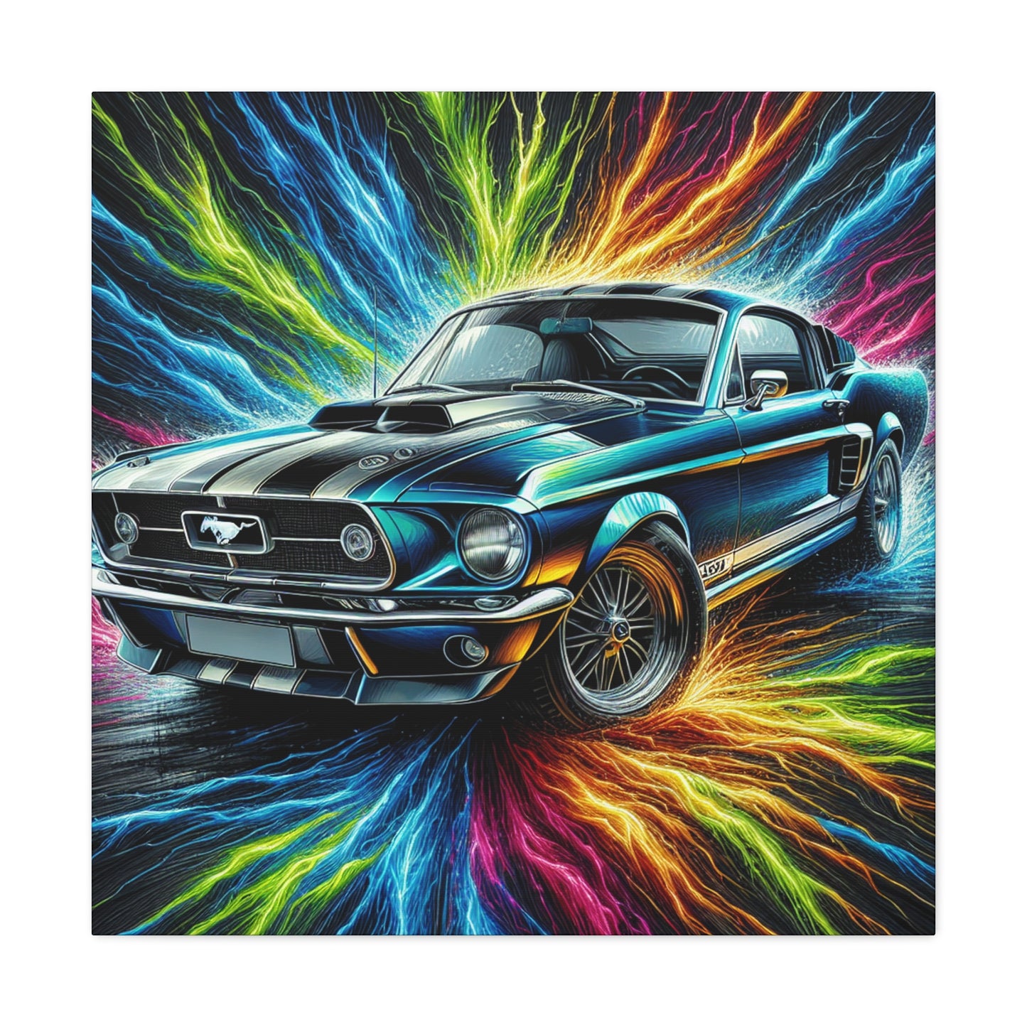 Vintage Ford Mustang Wall Art, Hand-Painted Car Canva, Perfect Gift for Auto Enthusiasts, Collector's Item, Home or Office Decor