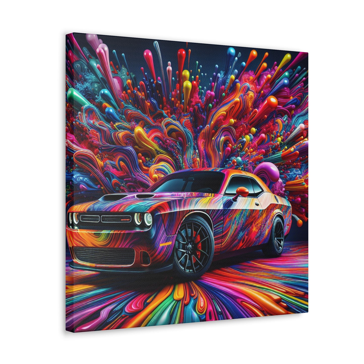 Dodge Challenger Canva Art - Sports Car Wall Decor - Modern Vehicle Canvas Painting - Perfect for Man Cave, Garage, or Home Office