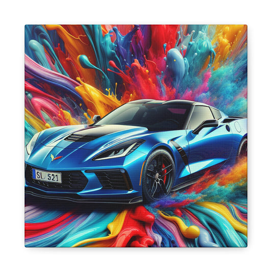 Chevrolet Corvette Canva Painting, Vintage Car Wall Art, Retro Automobile Decor, Classic Corvette Car Lover Gift, Gallery Wrap Canvas Art