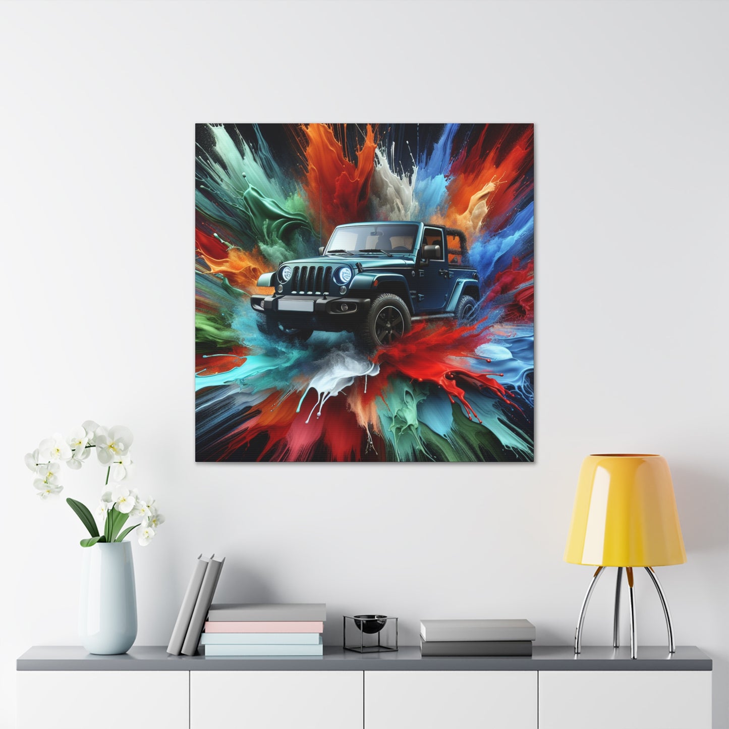 Jeep Wrangler Wall Art - Canva Painting, Car Artwork, Off-Road Vehicle Decor, Vintage Style Gift for Jeep Enthusiasts and Home Decoration