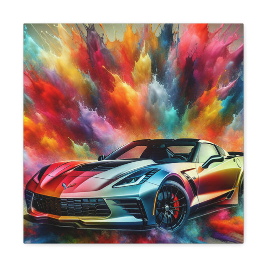 Chevrolet Corvette Car Wall Art, Large Canva Painting, Vintage Auto Decor for Garage, Classic Car Enthusiast Gift, Collectible Wall Hanging