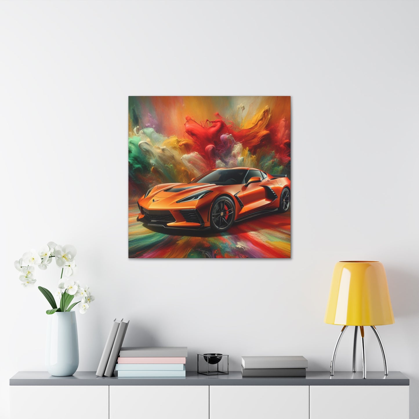 Chevrolet Corvette Wall Art Canva - Classic Car Print, Modern Home Decor, Automotive Lover Gift, Handmade Car Painting, High Quality Print