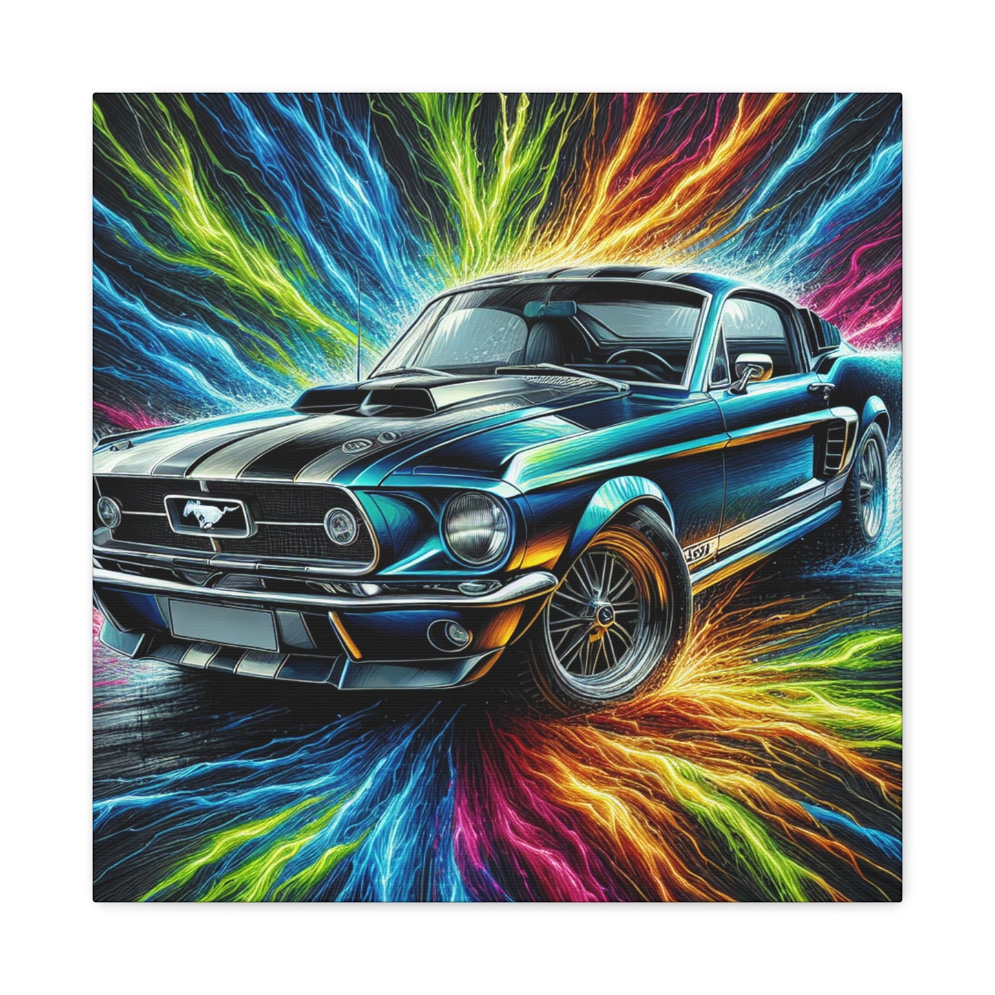 Vintage Ford Mustang Wall Art, Hand-Painted Car Canva, Perfect Gift for Auto Enthusiasts, Collector's Item, Home or Office Decor
