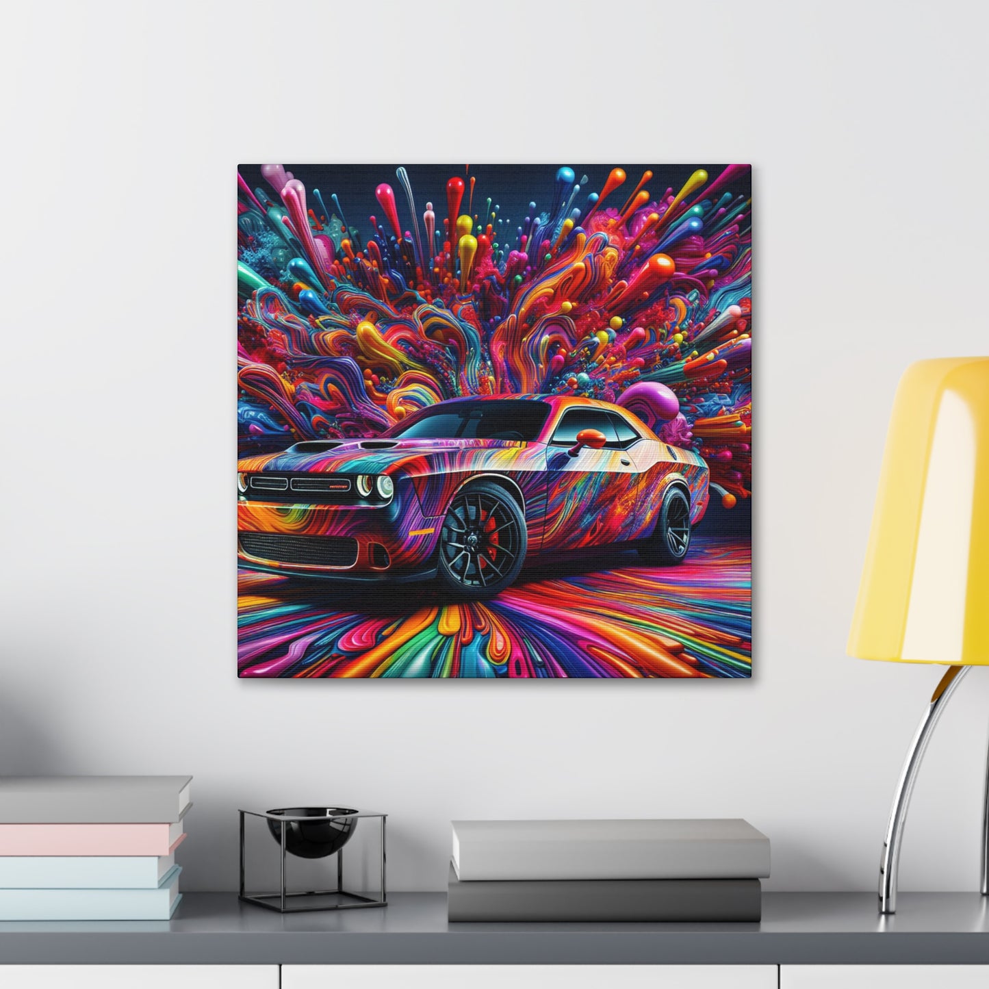 Dodge Challenger Canva Art - Sports Car Wall Decor - Modern Vehicle Canvas Painting - Perfect for Man Cave, Garage, or Home Office