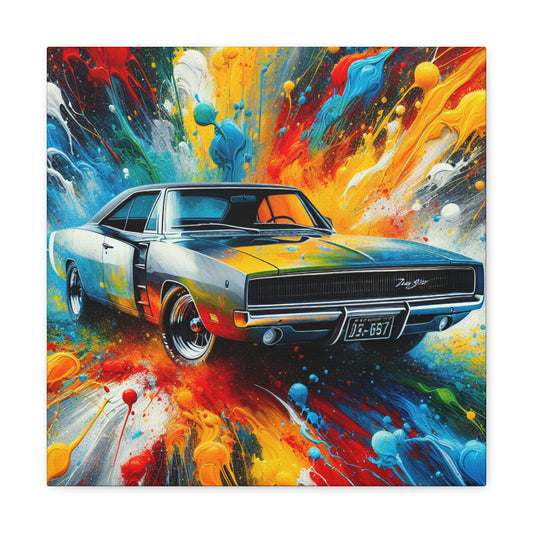 Vintage Dodge Charger Wall Art - Classic Car Canva Painting - Perfect Gift for Car Enthusiasts and Collector's Decor Item