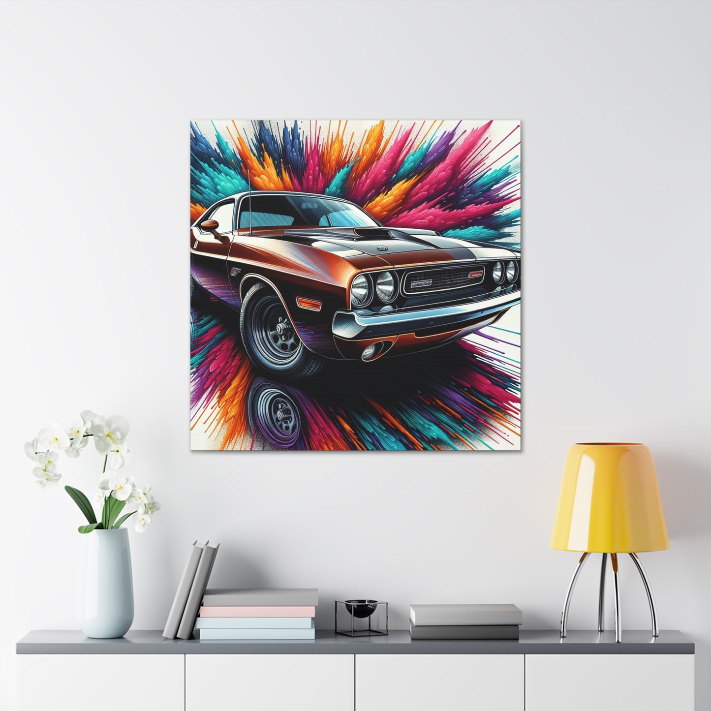 Dodge Challenger Wall Art - Handmade Canva Painting - Race Car Decor - Automotive Gifts for Men - Unique Home and Office Decoration