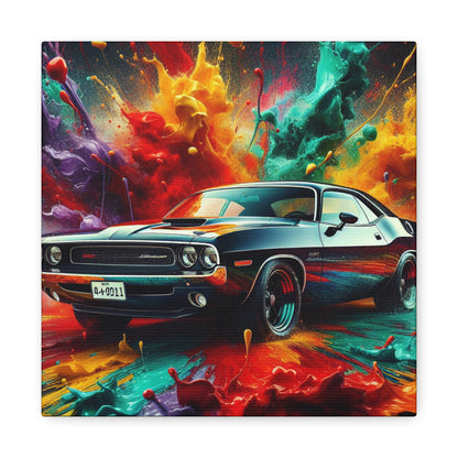 Dodge Challenger Canva Wall Art - Large Car Canvas Painting - Automotive Decor for Man Cave - Exclusive Race Car Artwork Print