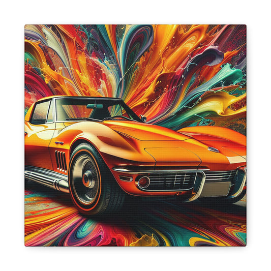 Chevrolet Corvette Canva Painting, Car Enthusiast Wall Decor, Classic Car Art, Vintage Style Home Decoration, Unique Gift, Man Cave Art