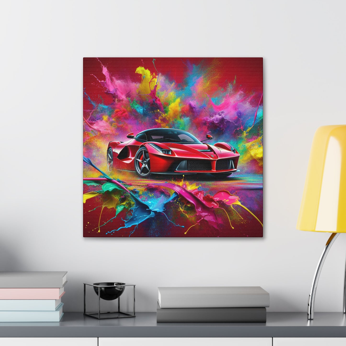 Premium Ferrari Artwork, Hand-Painted Canvas for Car Lovers, Wall Decor, High-End Luxury Car Canvas Painting, Perfect for Home or Office