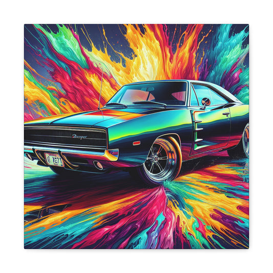 Dodge Charger Wall Art - Home Decor, Handmade Canva Print, Classic Car Painting, Perfect Gift for Car Lovers and Automotive Enthusiasts