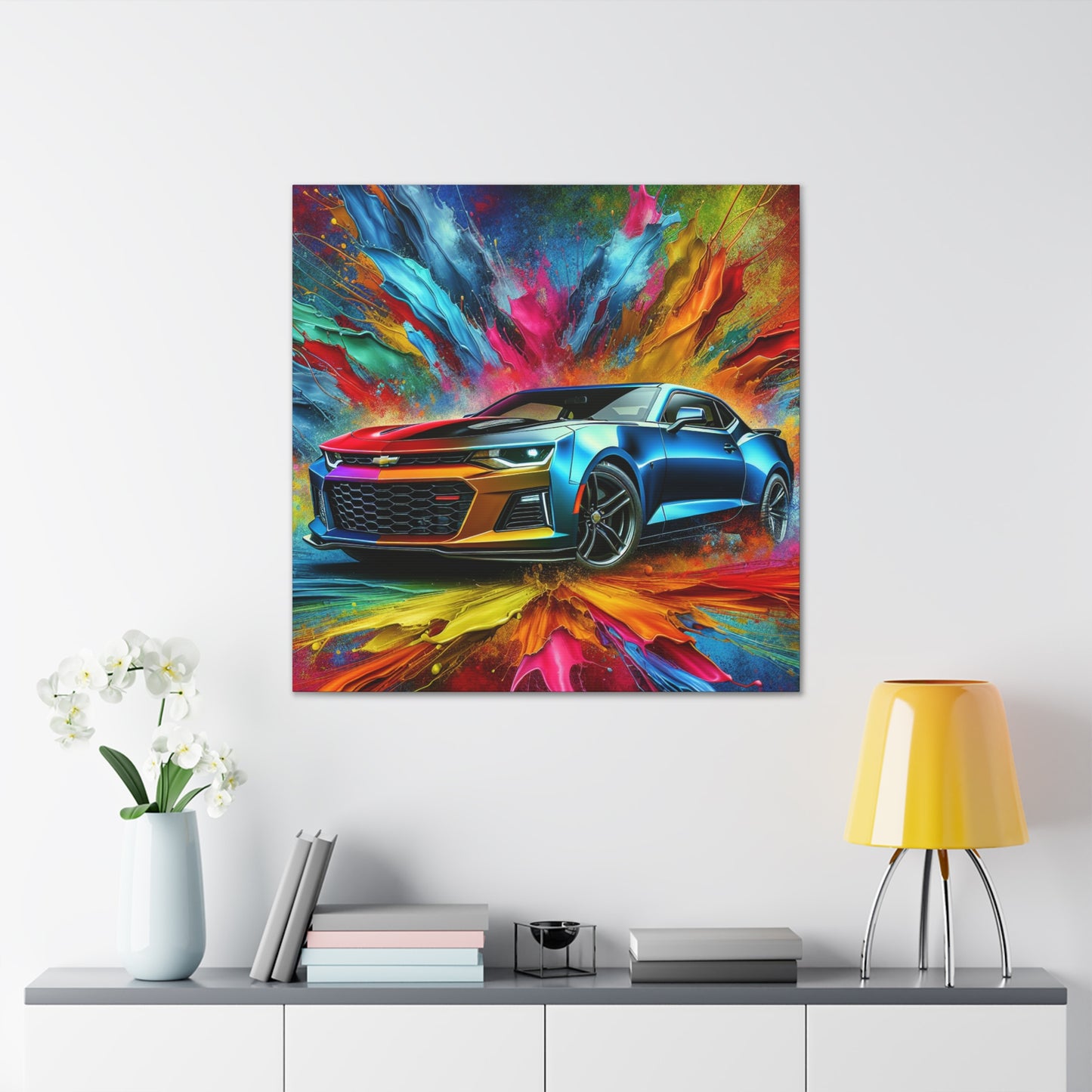 Chevrolet Camaro Wall Art - Classic Car Canva Painting, Decorative Print - Ideal for Man Cave, Garage, Office and Living Room Decor